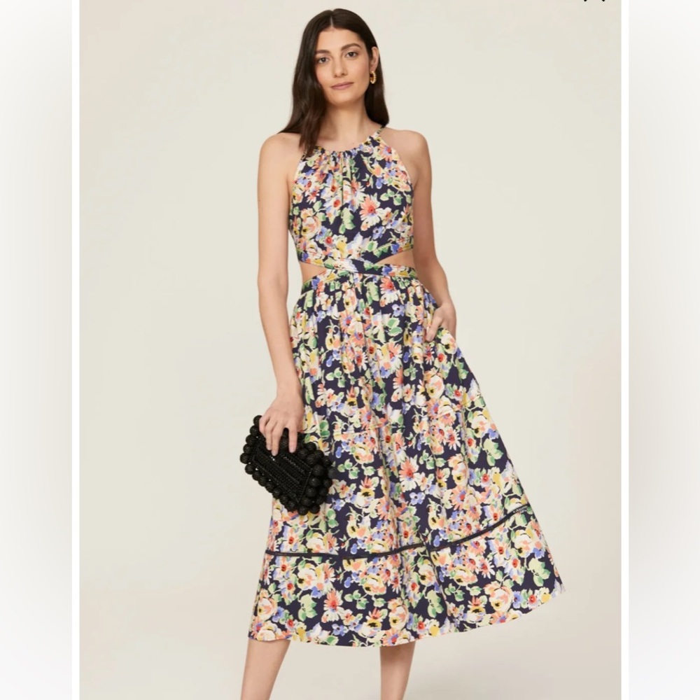Something Navy Floral Cut Out Midi Dress size Medium